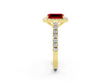 Yellow gold Emerald Cut Halo Diamond Ring with Pavé Band and Three-Prong Setting_2