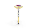 Yellow gold Emerald Cut Halo Diamond Ring with Pavé Band and Three-Prong Setting_2
