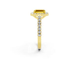 Yellow gold Emerald Cut Halo Diamond Ring with Pavé Band and Three-Prong Setting_2