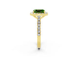 Yellow gold Emerald Cut Halo Diamond Ring with Pavé Band and Three-Prong Setting_2