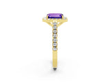 Yellow gold Emerald Cut Halo Diamond Ring with Pavé Band and Three-Prong Setting_2