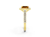 Yellow gold Emerald Cut Halo Diamond Ring with Pavé Band and Three-Prong Setting_2