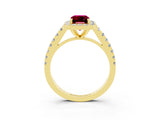 Yellow gold Emerald Cut Halo Diamond Ring with Pavé Band and Three-Prong Setting_3