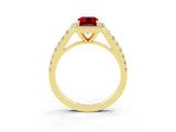 Yellow gold Emerald Cut Halo Diamond Ring with Pavé Band and Three-Prong Setting_3