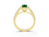 Yellow gold Emerald Cut Halo Diamond Ring with Pavé Band and Three-Prong Setting_3