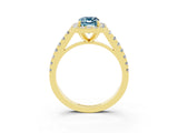 Yellow gold Emerald Cut Halo Diamond Ring with Pavé Band and Three-Prong Setting_3