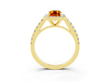 Yellow gold Emerald Cut Halo Diamond Ring with Pavé Band and Three-Prong Setting_3