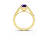 Yellow gold Emerald Cut Halo Diamond Ring with Pavé Band and Three-Prong Setting_3
