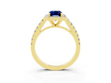 Yellow gold Emerald Cut Halo Diamond Ring with Pavé Band and Three-Prong Setting_3