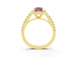 Yellow gold Emerald Cut Halo Diamond Ring with Pavé Band and Three-Prong Setting_3