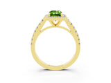 Yellow gold Emerald Cut Halo Diamond Ring with Pavé Band and Three-Prong Setting_3