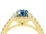 Yellow gold Emerald Cut Halo Diamond Ring with Pavé Band and Three-Prong Setting_4