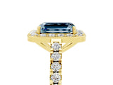 Yellow gold Emerald Cut Halo Diamond Ring with Pavé Band and Three-Prong Setting_5