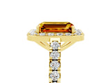 Yellow gold Emerald Cut Halo Diamond Ring with Pavé Band and Three-Prong Setting_5