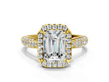 Yellow gold Emerald Cut Halo Diamond Ring with Pavé Band_22