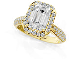 Yellow gold Emerald Cut Halo Diamond Ring with Pavé Band_23
