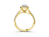 Yellow gold Emerald Cut Halo Diamond Ring with Pavé Band_25