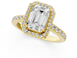 Yellow gold Emerald Cut Halo Diamond Ring with Pave Band and Four-Prong Setting_46