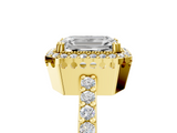 Yellow gold Emerald Cut Halo Diamond Ring with Pave Band and Four-Prong Setting_50