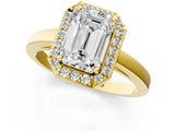 Yellow gold Emerald Cut Halo Diamond Ring with Solitaire Band and Prong Setting_14