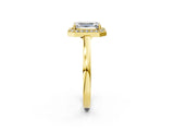 Yellow gold Emerald Cut Halo Diamond Ring with Solitaire Band and Prong Setting_15