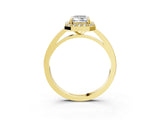 Yellow gold Emerald Cut Halo Diamond Ring with Solitaire Band and Prong Setting_16