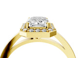 Yellow gold Emerald Cut Halo Diamond Ring with Solitaire Band and Prong Setting_17