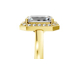 Yellow gold Emerald Cut Halo Diamond Ring with Solitaire Band and Prong Setting_18