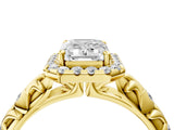 Yellow gold Emerald Cut Halo Diamond Solitaire with Filigree Band and Four-Prong Setting_11
