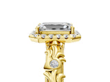 Yellow gold Emerald Cut Halo Diamond Solitaire with Filigree Band and Four-Prong Setting_12