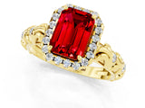 Yellow gold Emerald Cut Halo Diamond Solitaire with Filigree Band and Four-Prong Setting_1