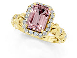 Yellow gold Emerald Cut Halo Diamond Solitaire with Filigree Band and Four-Prong Setting_1