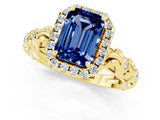 Yellow gold Emerald Cut Halo Diamond Solitaire with Filigree Band and Four-Prong Setting_1