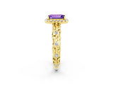 Yellow gold Emerald Cut Halo Diamond Solitaire with Filigree Band and Four-Prong Setting_2