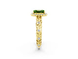Yellow gold Emerald Cut Halo Diamond Solitaire with Filigree Band and Four-Prong Setting_2