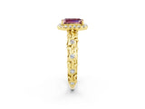 Yellow gold Emerald Cut Halo Diamond Solitaire with Filigree Band and Four-Prong Setting_2