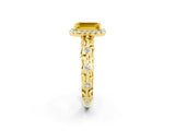 Yellow gold Emerald Cut Halo Diamond Solitaire with Filigree Band and Four-Prong Setting_2