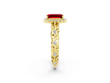Yellow gold Emerald Cut Halo Diamond Solitaire with Filigree Band and Four-Prong Setting_2