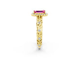 Yellow gold Emerald Cut Halo Diamond Solitaire with Filigree Band and Four-Prong Setting_2