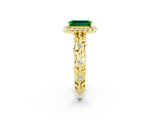 Yellow gold Emerald Cut Halo Diamond Solitaire with Filigree Band and Four-Prong Setting_2