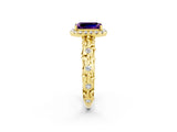 Yellow gold Emerald Cut Halo Diamond Solitaire with Filigree Band and Four-Prong Setting_2