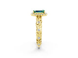 Yellow gold Emerald Cut Halo Diamond Solitaire with Filigree Band and Four-Prong Setting_2