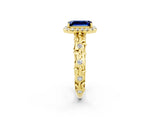 Yellow gold Emerald Cut Halo Diamond Solitaire with Filigree Band and Four-Prong Setting_2