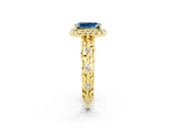 Yellow gold Emerald Cut Halo Diamond Solitaire with Filigree Band and Four-Prong Setting_2