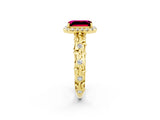 Yellow gold Emerald Cut Halo Diamond Solitaire with Filigree Band and Four-Prong Setting_2