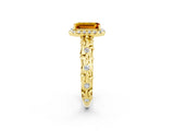 Yellow gold Emerald Cut Halo Diamond Solitaire with Filigree Band and Four-Prong Setting_2