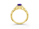 Yellow gold Emerald Cut Halo Diamond Solitaire with Filigree Band and Four-Prong Setting_3