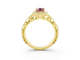 Yellow gold Emerald Cut Halo Diamond Solitaire with Filigree Band and Four-Prong Setting_3