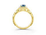 Yellow gold Emerald Cut Halo Diamond Solitaire with Filigree Band and Four-Prong Setting_3