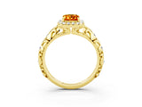 Yellow gold Emerald Cut Halo Diamond Solitaire with Filigree Band and Four-Prong Setting_3
